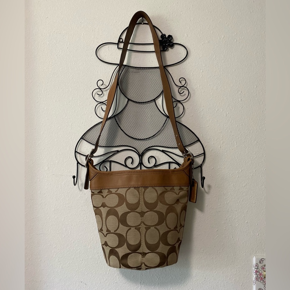 Coach Hobo Tote/Bucket Handbag Signature Canvas Brown/Tan